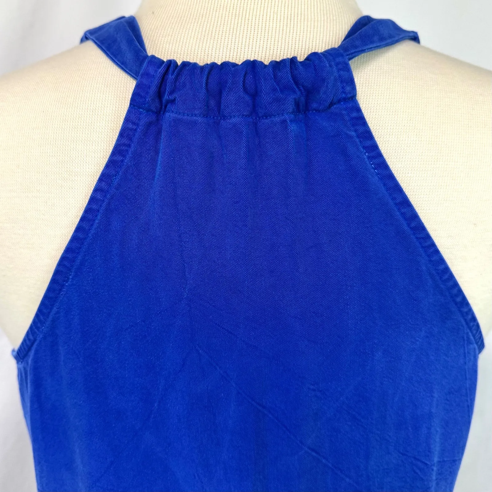 MAVEN WEST Cobalt Blue Halter V Neck Relaxed Boxy Mini Dress Cupro Women's XS - Image 5