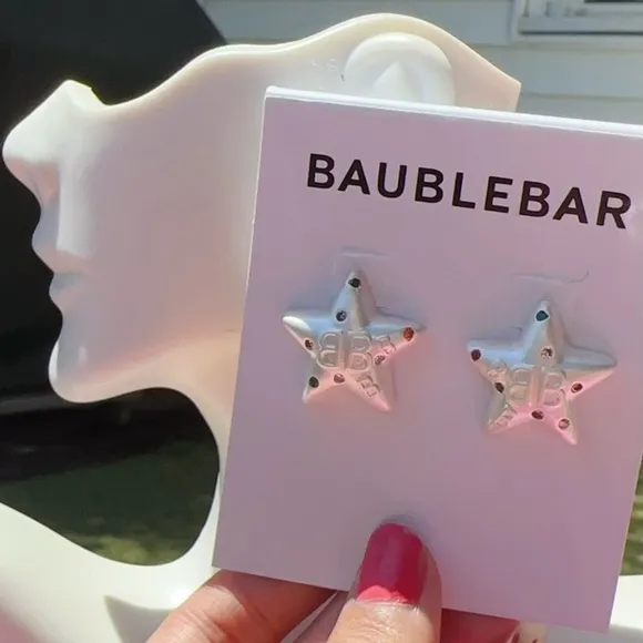 Baublebar white silver star colorful diamonds paved reflective earrings studs - Image 2
