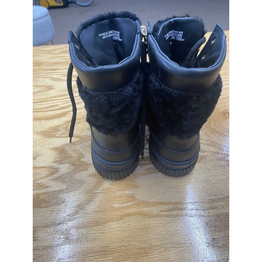 Voile Blanche Womens 38 Black Leather Shearling Lace Up Round Toe Ankle Booties Size 7 - Image 5