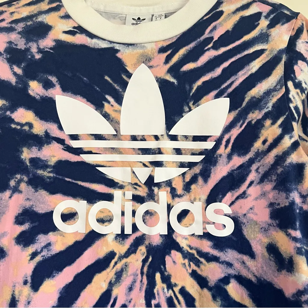 Adidas Originals Tie Dye‎ T-Shirt Dress Logo Graphic Navy Pink Size XS - Image 4