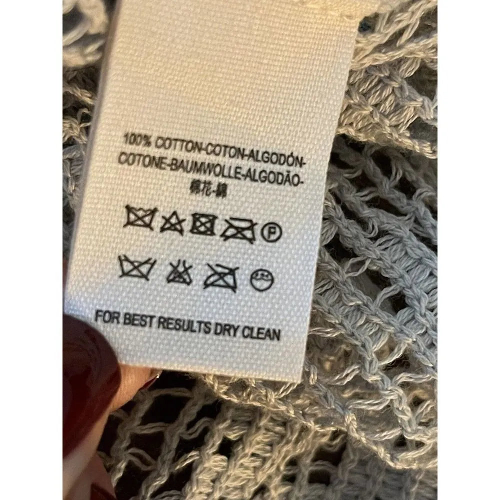 Free People Sweater Pullover Loose Open Knit Crochet Lace Back Blue Gray Small - Image 4