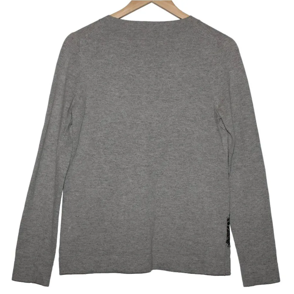 Women's J. Crew Striped Lace Teddie Merino Wool Sweater Gray Black Shirt Size S - Image 2