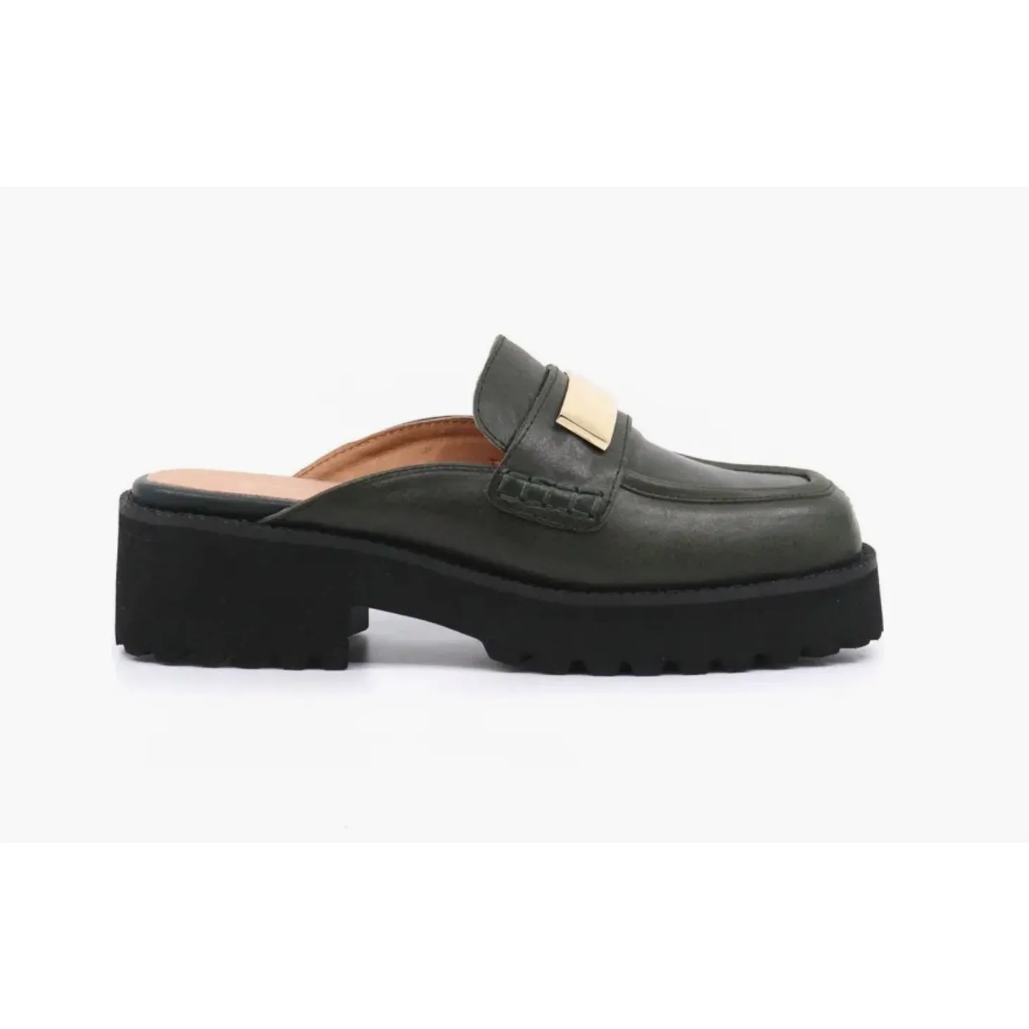 All Black Flat Buckle Mule Green Sz 8.5/9 US 39 EU NIB Minimalist Sleek Stylish - Image 11