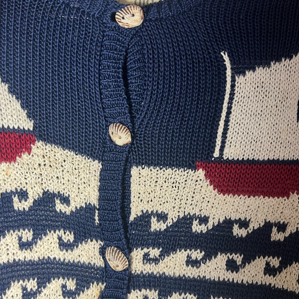 3 x $50 Vintage Nautical Navy Blue Knit Cardigan with Shell Buttons M Size M - Image 7