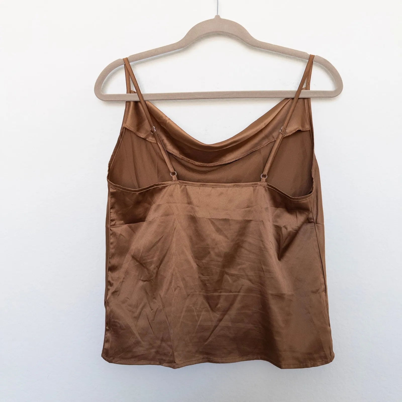 Y2K Womens Cami Top Size S Brown Cowl Neck Satin‎ Party Fall Coquette Indie - Image 6