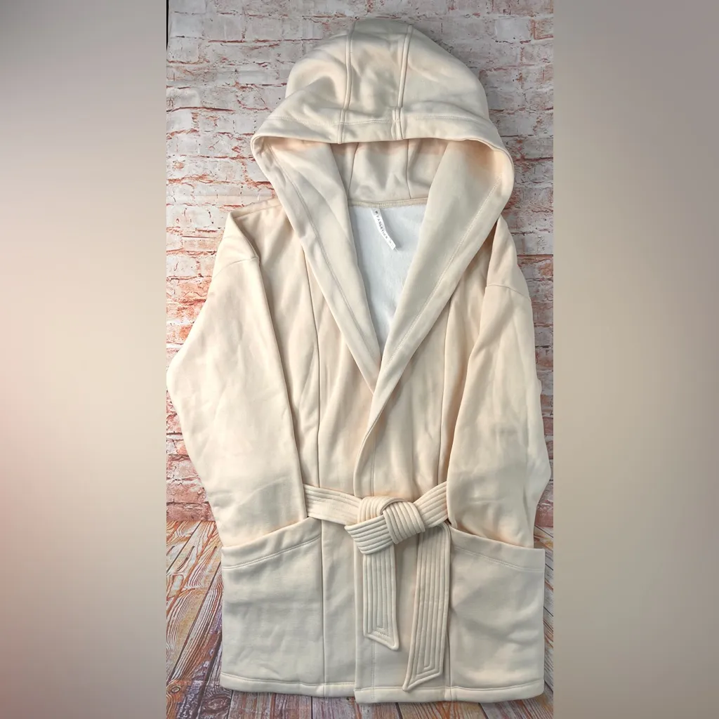 Fabletics Lexie Hooded Robe Women's Tapioca Ivory Cozy Fleece Lined - Image 3