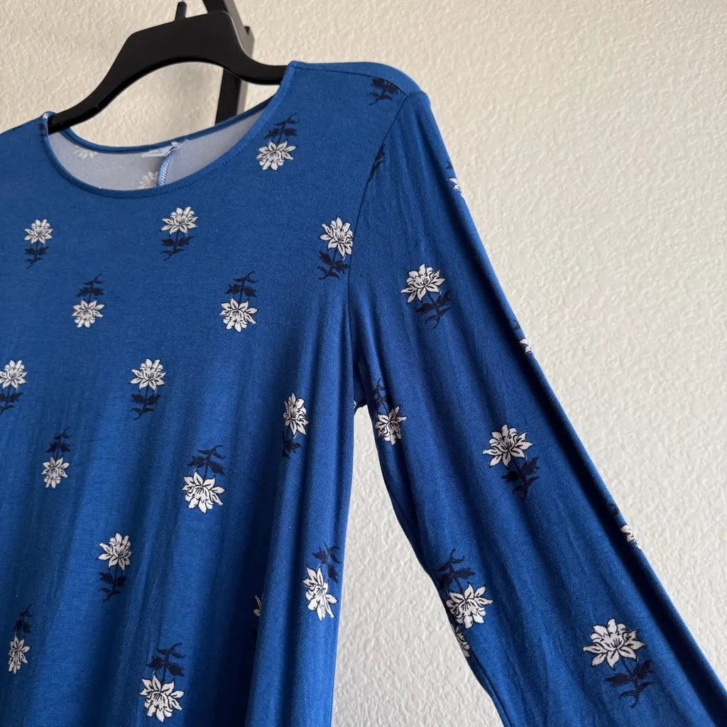 Old Navy Dress Blue Floral Long Sleeve Swing Everyday Dress Medium Stretch Knit - Image 9