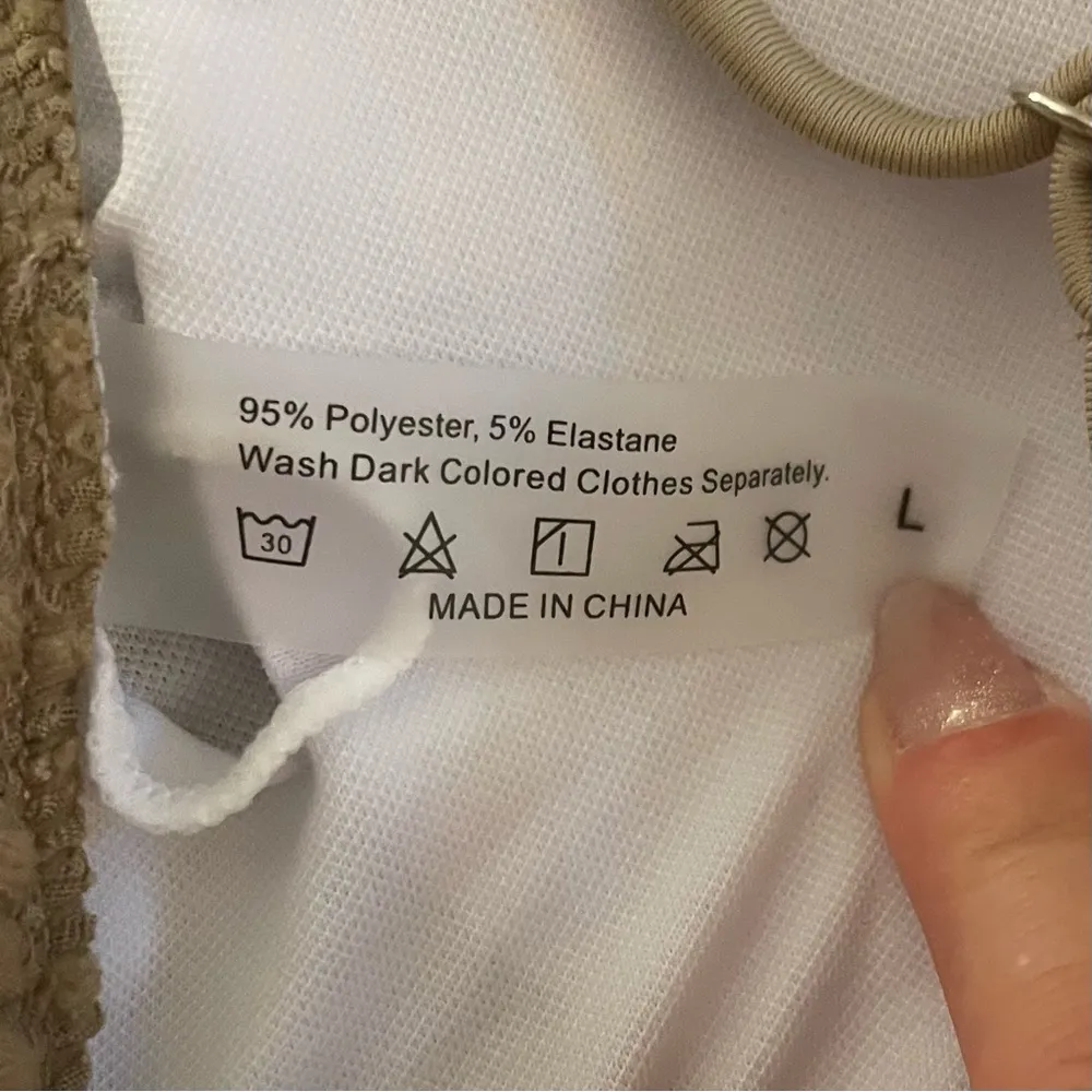 SHEIN Sawtooth Trim Textured Bikini Set, Khaki/Tan, Size L, NWOT - Image 6