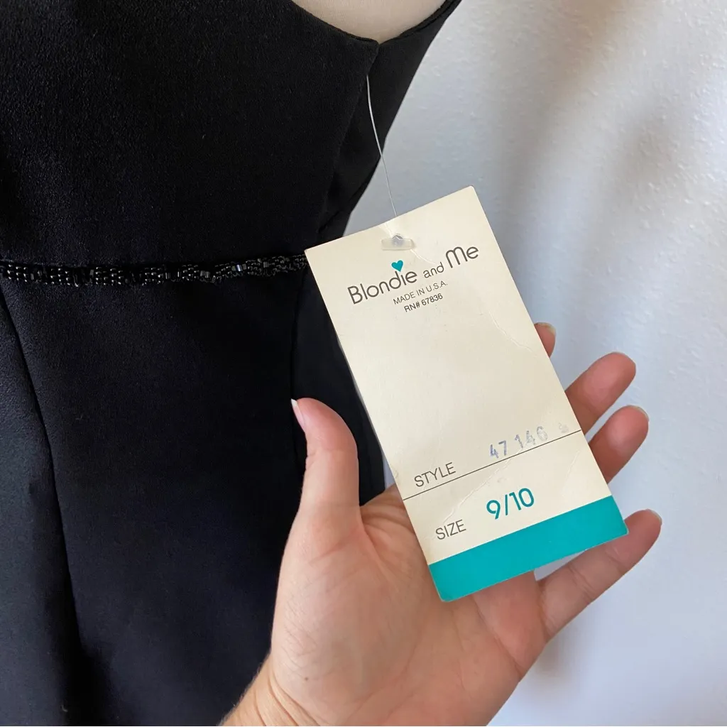 Vintage 90s Solid Black Beaded Babydoll Cocktail Dress Size 10 - Image 7