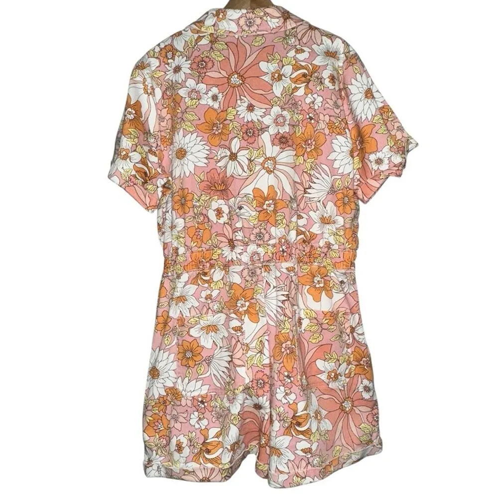 Skies are Blue Women’s Size L Floral Pastel Pink Collared Button Front Romper - Image 4