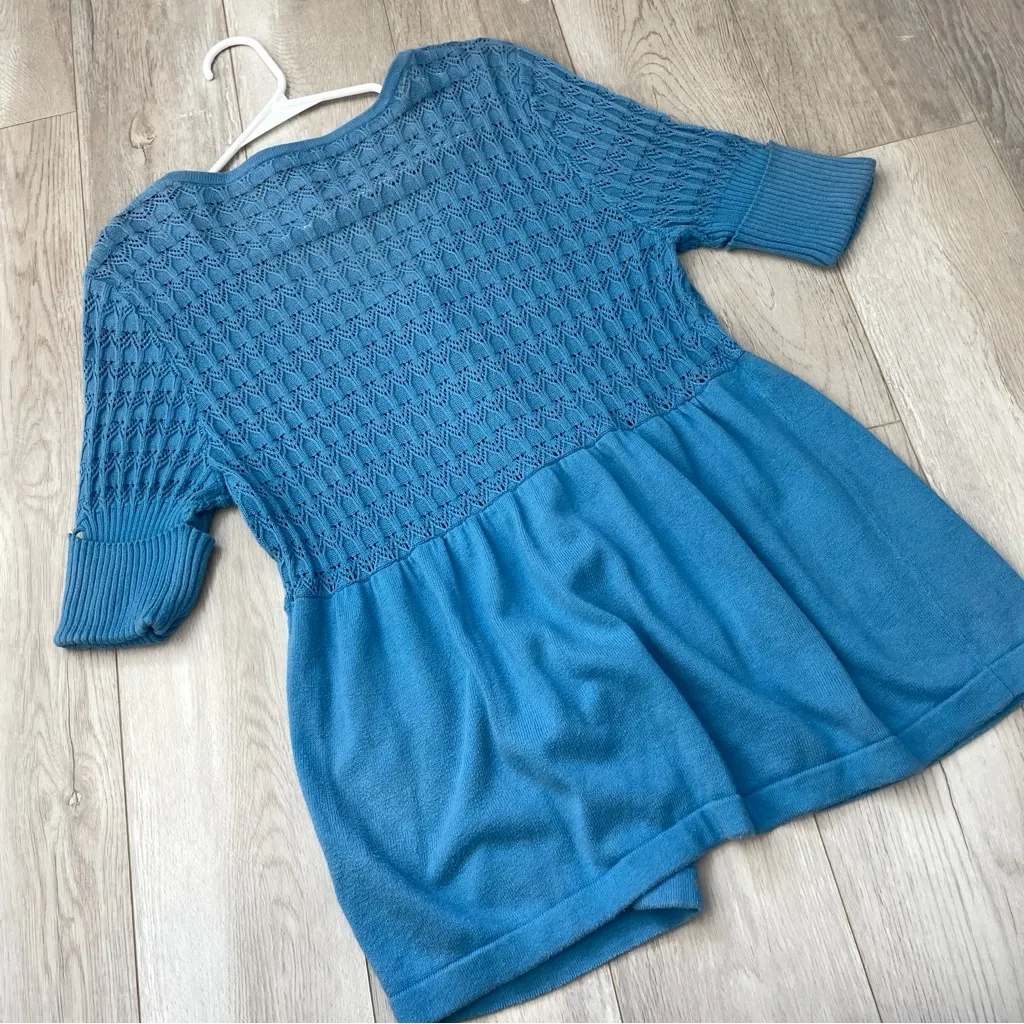 Oscar de la Renta Top pointelle knit babydoll womens Blue (large) y2k 2000s boho - Image 4