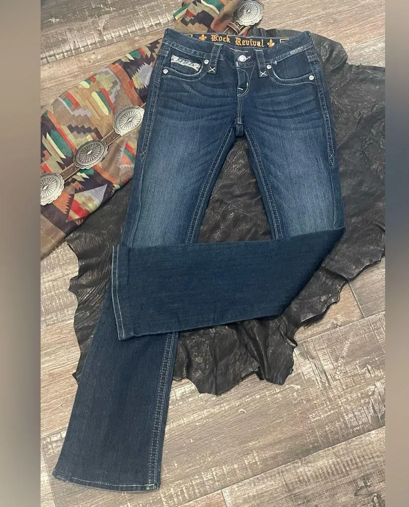 Rock Revival Darker Wash Klarry Bootcut Bing Bedazzled Jeans 25 - Image 3