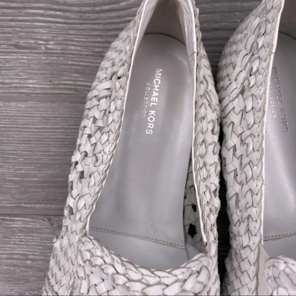 Michae kors  Toni Woven Leather Espadrille Flat, Optic White shoes size 39.5 aka - Image 8