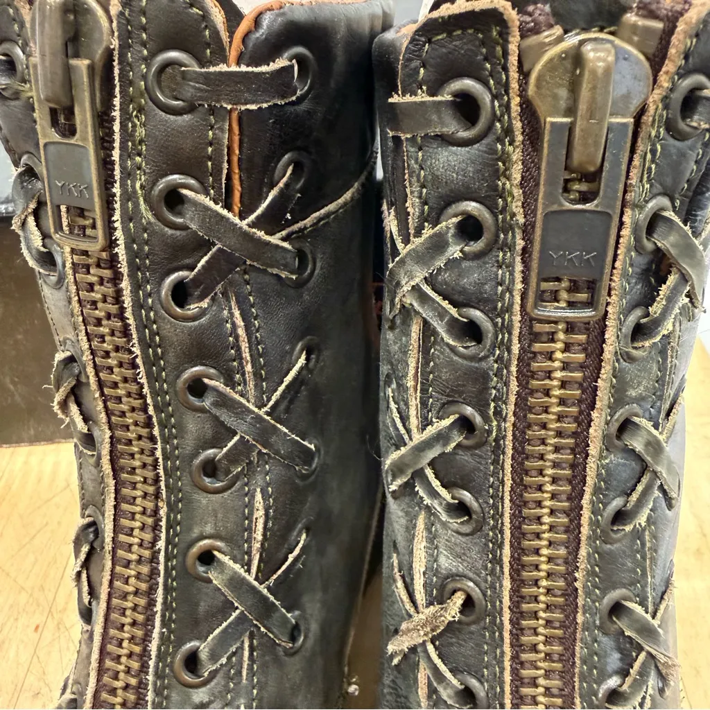 Freebird Liverpool Leather Combat Boots Ankle Booties Olive Distressed Size 8 Black - Image 9