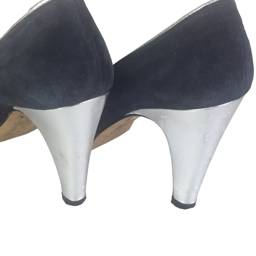 L. K. Bennett Size 7.5 black platform heels Suede black silver 4" - Image 4