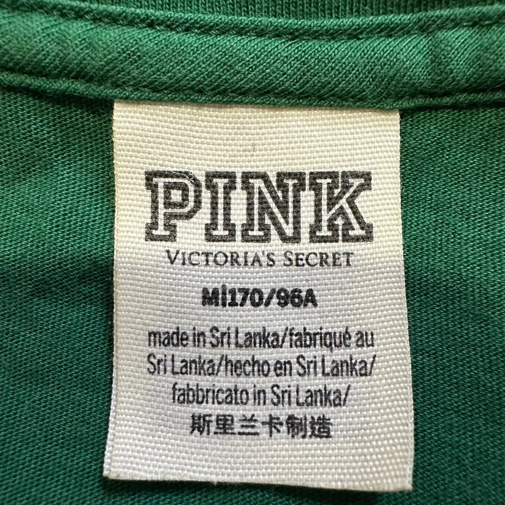 PINK Victoria's Secret Cropped Green White Long Sleeved Tee Shirt Medium - Image 14