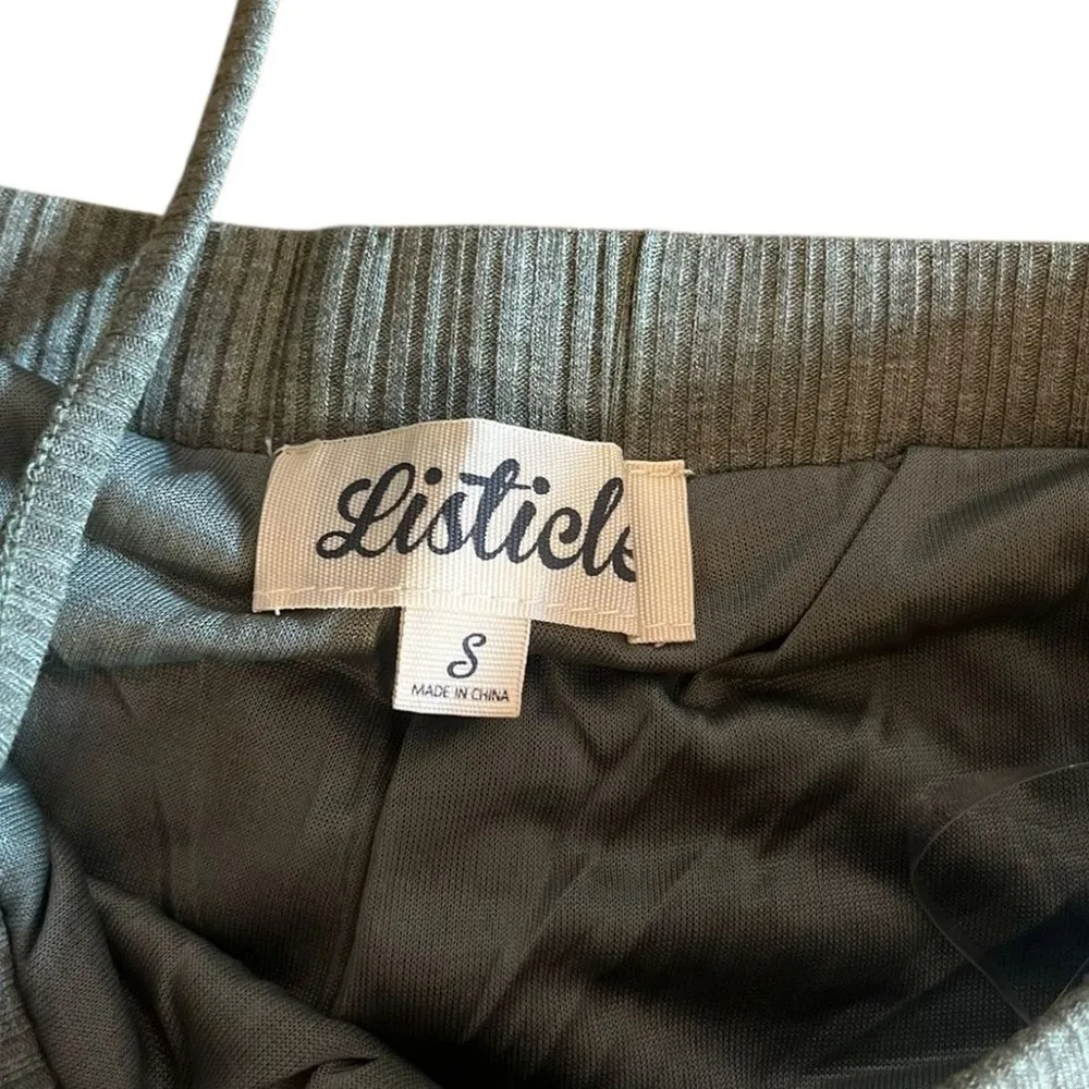 Listicle Olive Green Ruffle Two-Piece Set | Crop Top & Wide Leg Pants SZ‎ SMants - Image 4