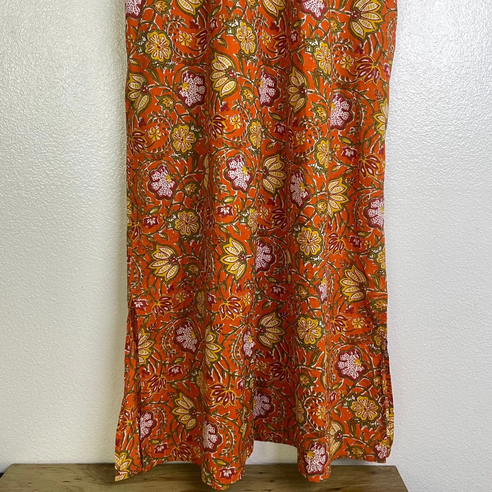 dRa Los Angeles Floral Dress Womens Small Orange 3/4 Sleeve Button Boho Cotton - Image 9