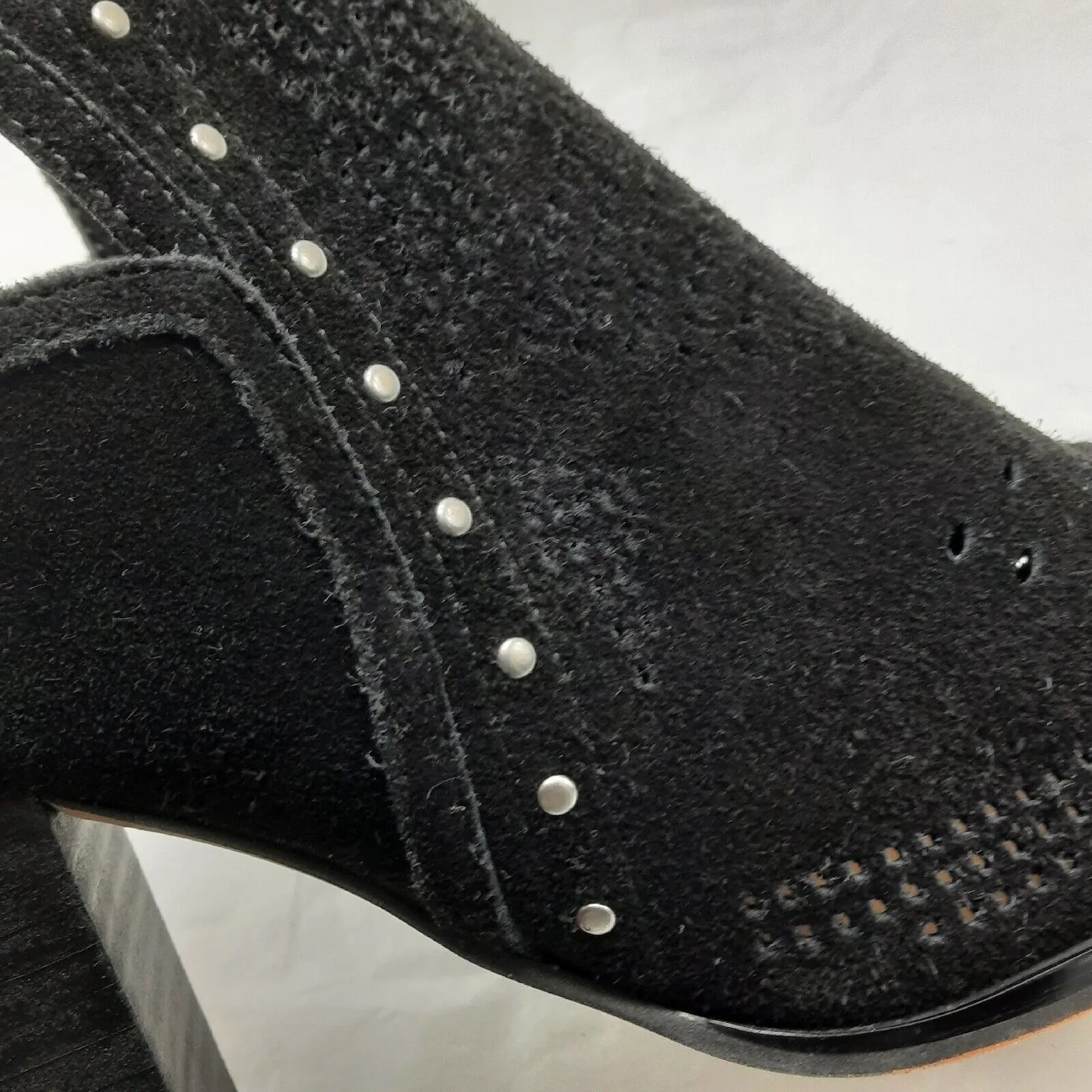 Gibson & Latimer Chunky Block Heel Shoes Womens 8M Black Slip On Suede Mules - Image 8