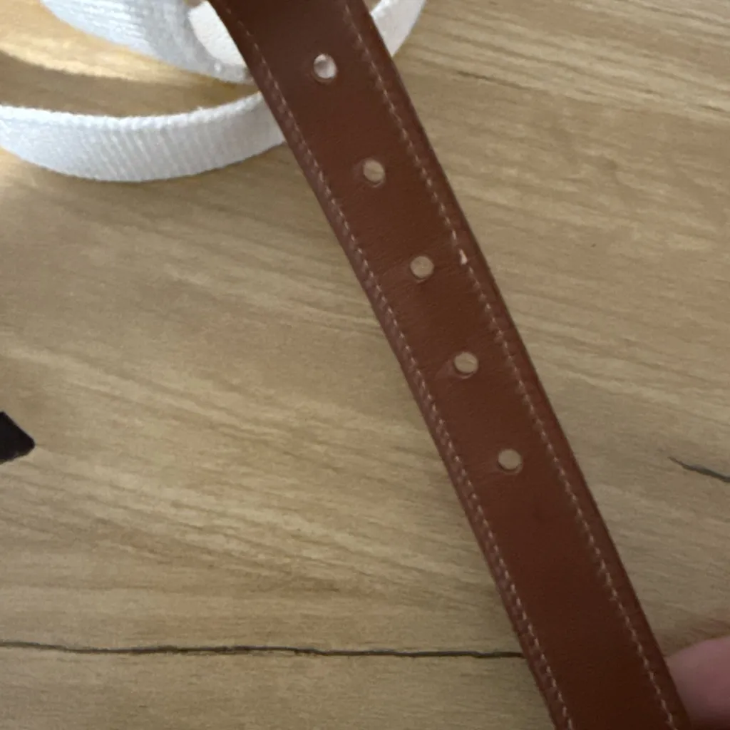 Vintage COACH Genuine Leather &‎ Linen Belt Size 38/95 cm Style 3815 Tan Brass - Image 7