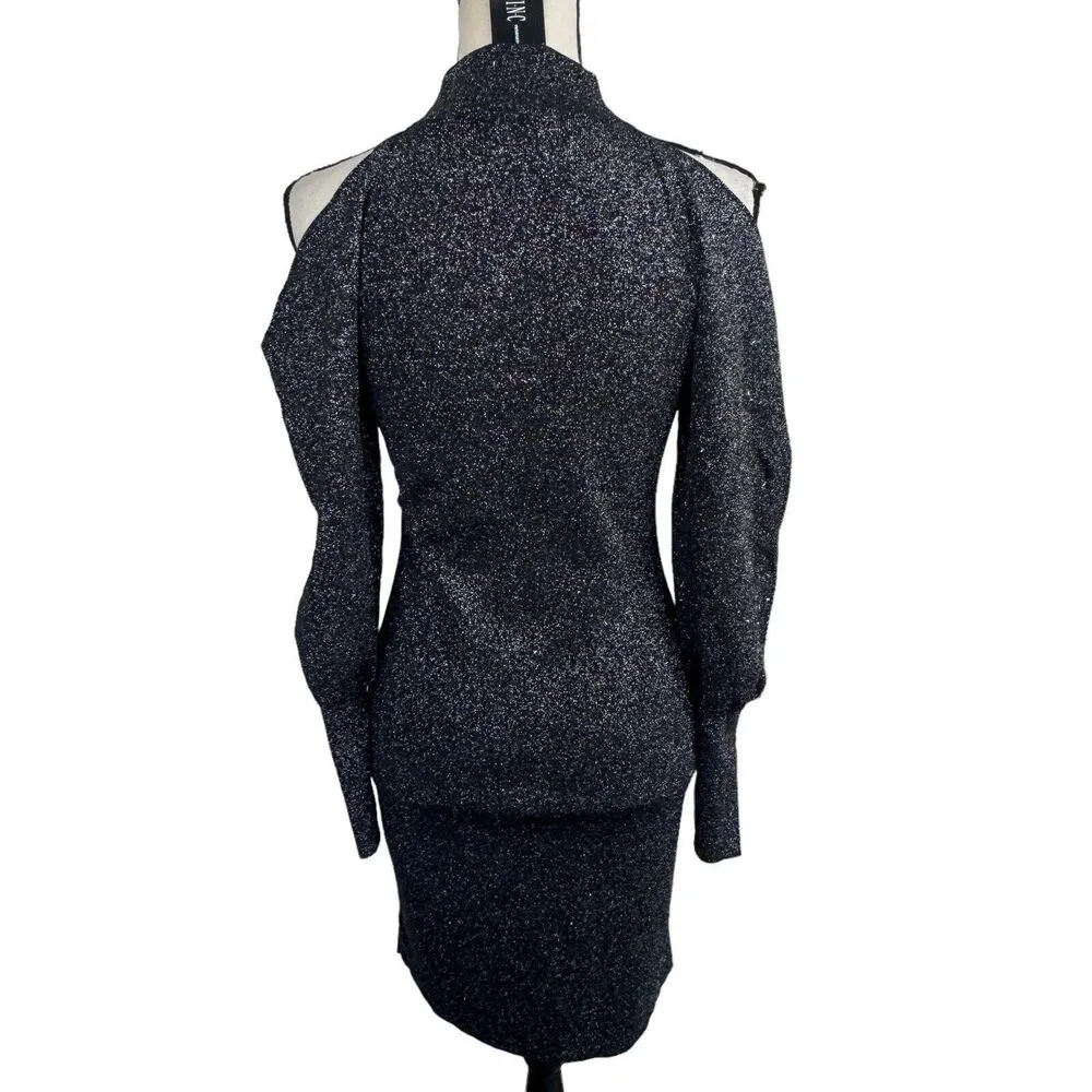 INC Large Sweater Dress Glitter Cold-Shoulder Balloon Sleeves Stretch Mock Neck - Image 5