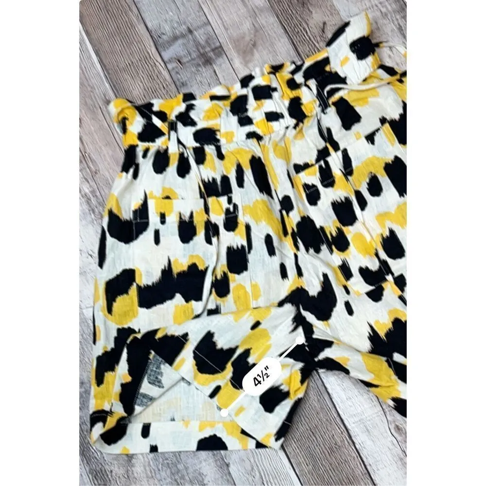 Who What Wear Linen Paperbag Shorts Yellow‎ Animal Print sz XS NWOT - Image 9