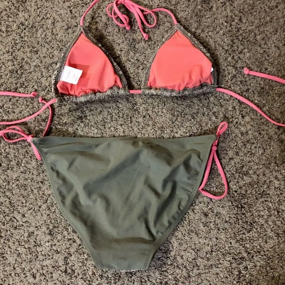 Xhilaration Swimsuit Juniors Top M Bottoms L Used 2 Piece Bikini Tan Salmon - Image 3