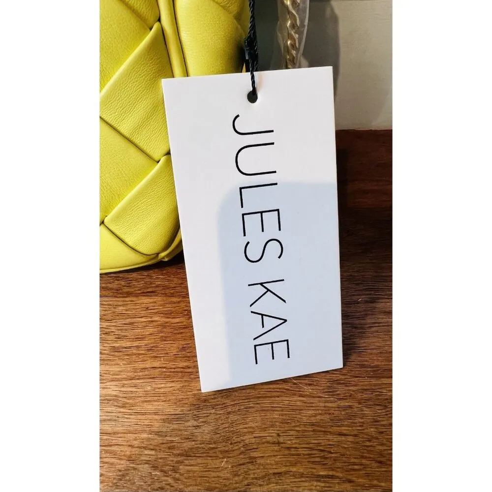 Jules Kae Anthropologie Lilian Shoulder Bag Chartreuse Gold Chain Vegan Leather Yellow - Image 7