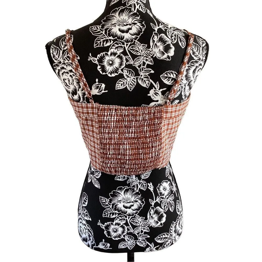 Lottie Moss Gingham Crop Top Spaghetti Straps Buttons Coastal Summer Beach - Image 3