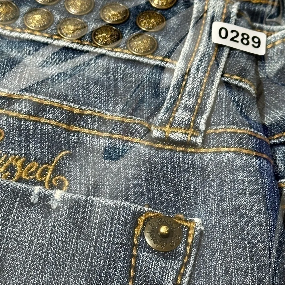 Blessed & Cursed 30 Medium Blue Embroidered Studded Forbidden Fruit Skinny Jeans - Image 9