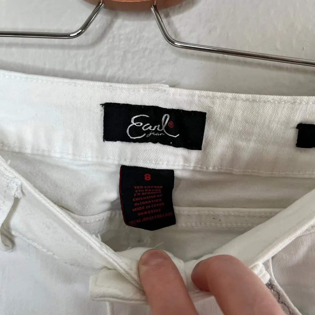 Earl Jeans Womens White Embellished Back Pocket Denim Slim Boot Jeans Size 8 - Image 5