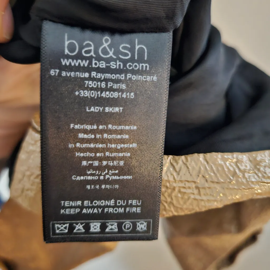 ba&sh Skirt Misty Tan Faux Leather Patent Mini Brown Size Small Button Details - Image 11