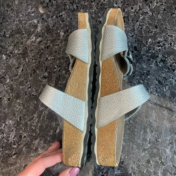 Birkenstock Birki’s Silver Two Strap‎ Sandals Size 5 - Image 6