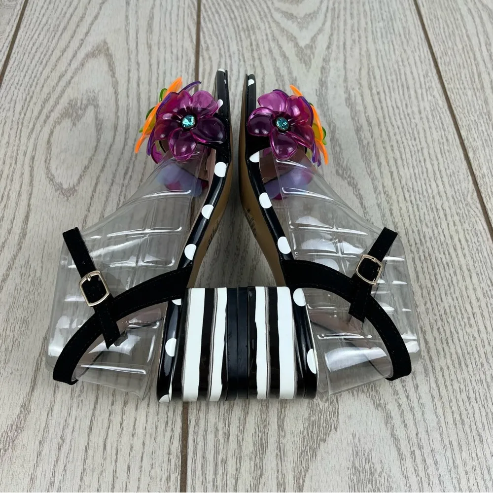 Betsey Johnson Women's Dottee Flower-Embellished Heeled Sandal 5 Black White $89 - Image 4