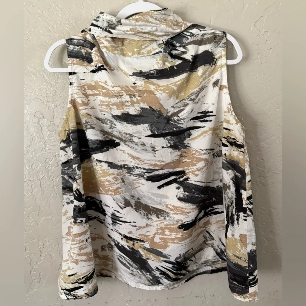 Bryn Walker Etta Woven Abstract Print Cowl Neck Sleeveless M Tank Lagenlook USA - Image 11