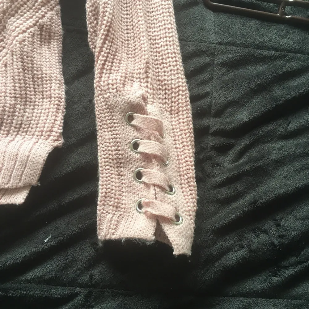 cowl neck long sleeve lace-up accents sweater, size small - Image 2