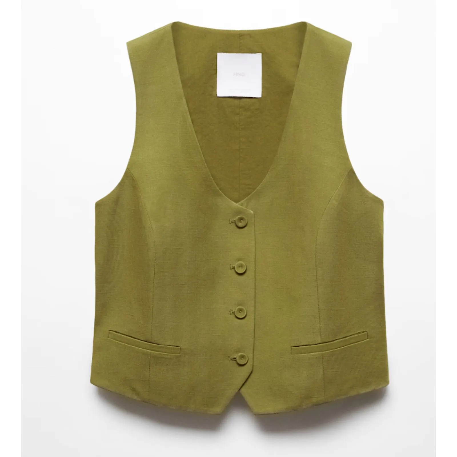 MANGO Green Cotton Linen Button Vest Womens Small - Image 8