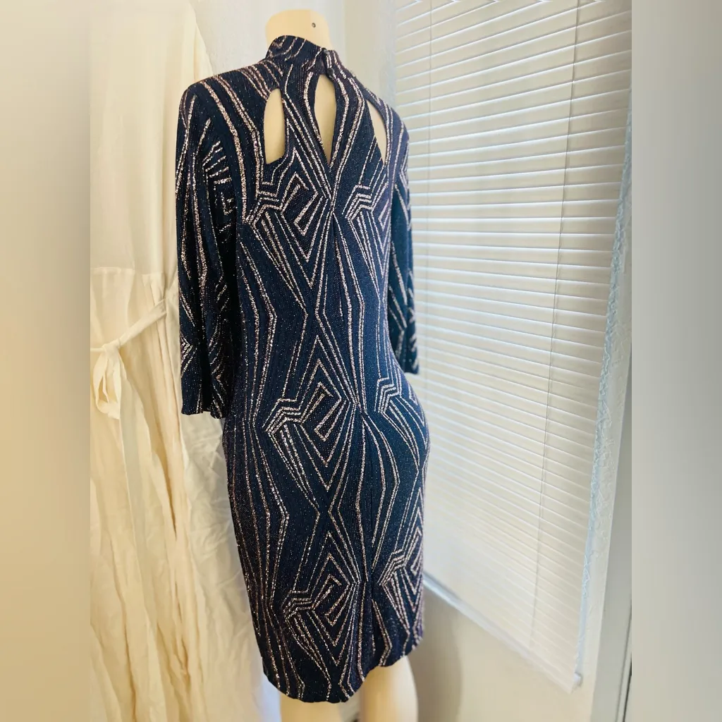 En Focus Studio size 10 embellished blue and gold metallic formal dress. - Image 7