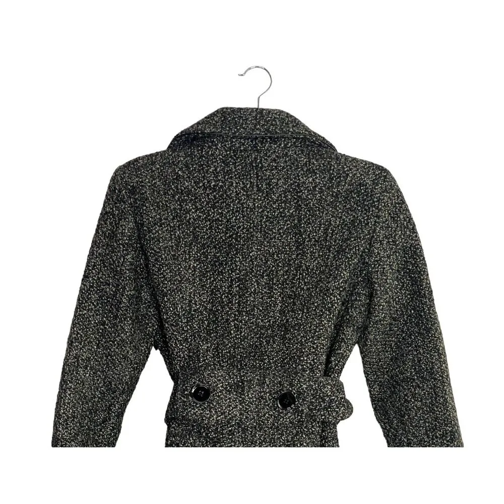 ZARA Wool Blend Long Sleeve Collard Belted ButtonUp Jacket Pockets M Grey Black - Image 9