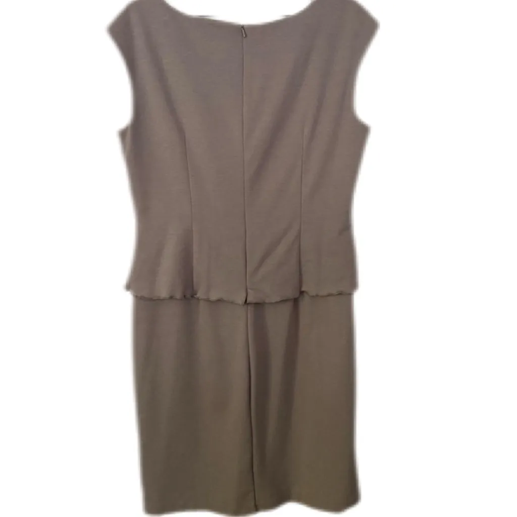 Donna Ricco Taupe Ruffled Layered Look Knee Length Midi Dress Feminine Size 12​ - Image 3