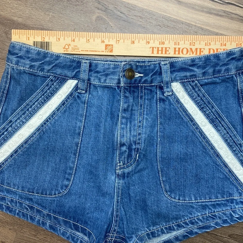 Free People Women’s Sweet Surrender High Waisted Crochet Pocket Denim Sh… - Image 6