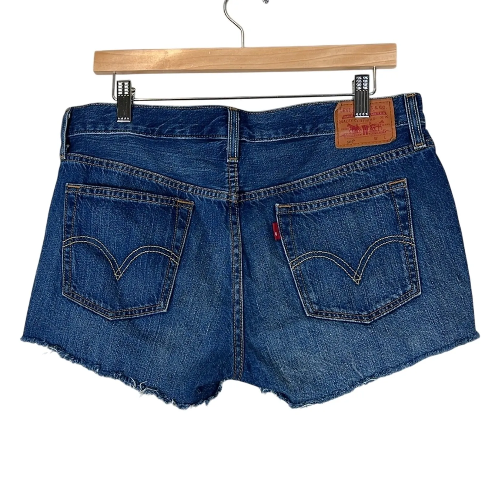 Levi's 501 Denim Shorts Womens 28 Dark Wash Raw Hem Button Fly Daisy Dukes Retro - Image 3