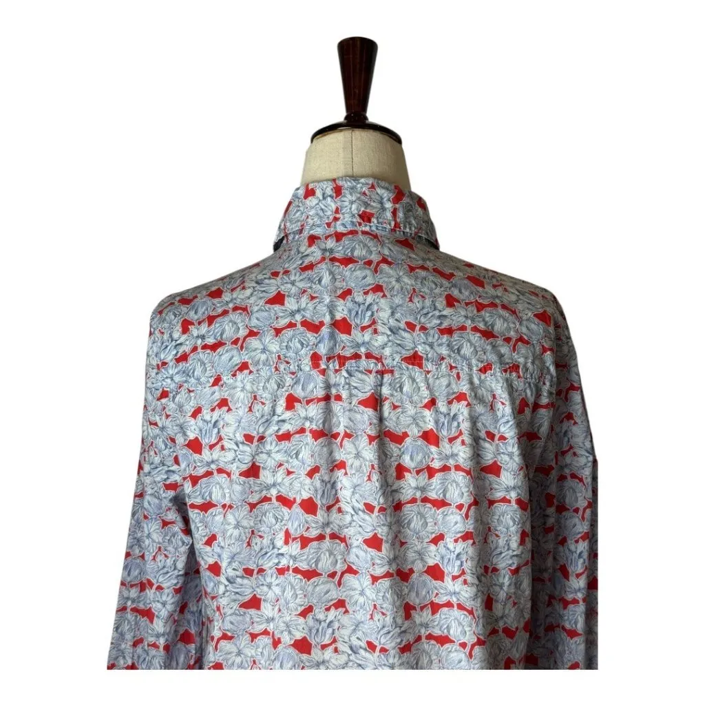 J Crew‎ Liberty Of London Shirt Women 2 Red Blue Matilda Tulip Floral Popover - Image 6