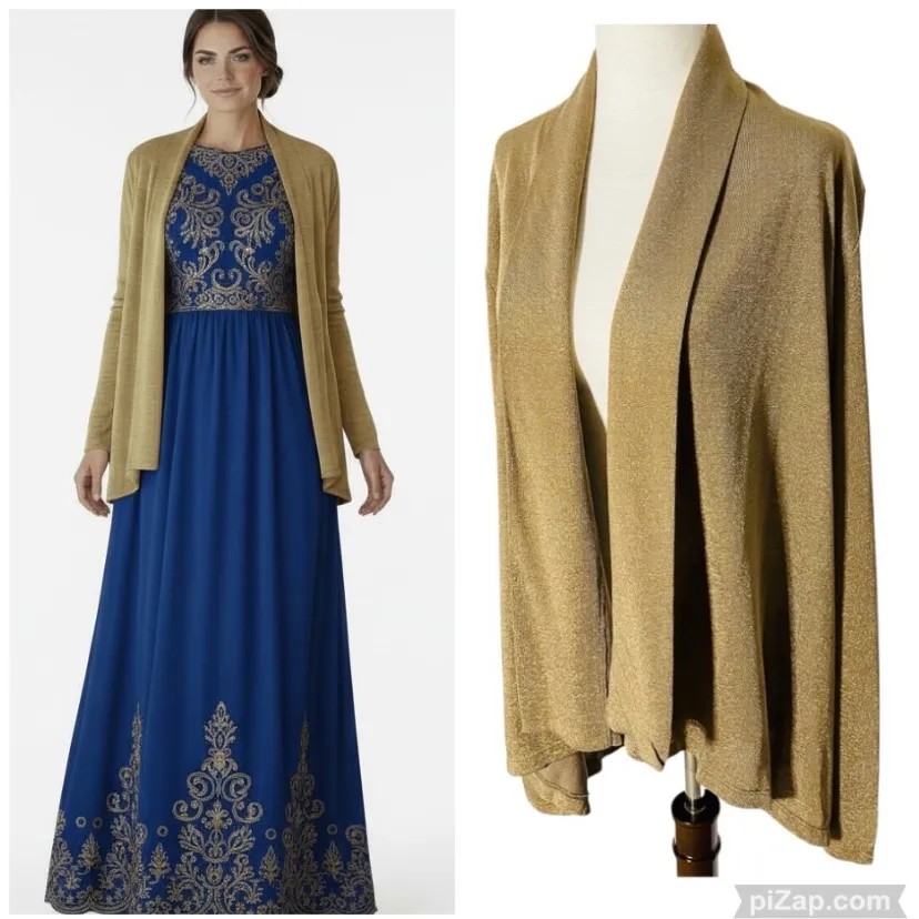 NEW LAUREN RALPH LAUREN Sparkly Gold Cardigan Drape Top - Image 2