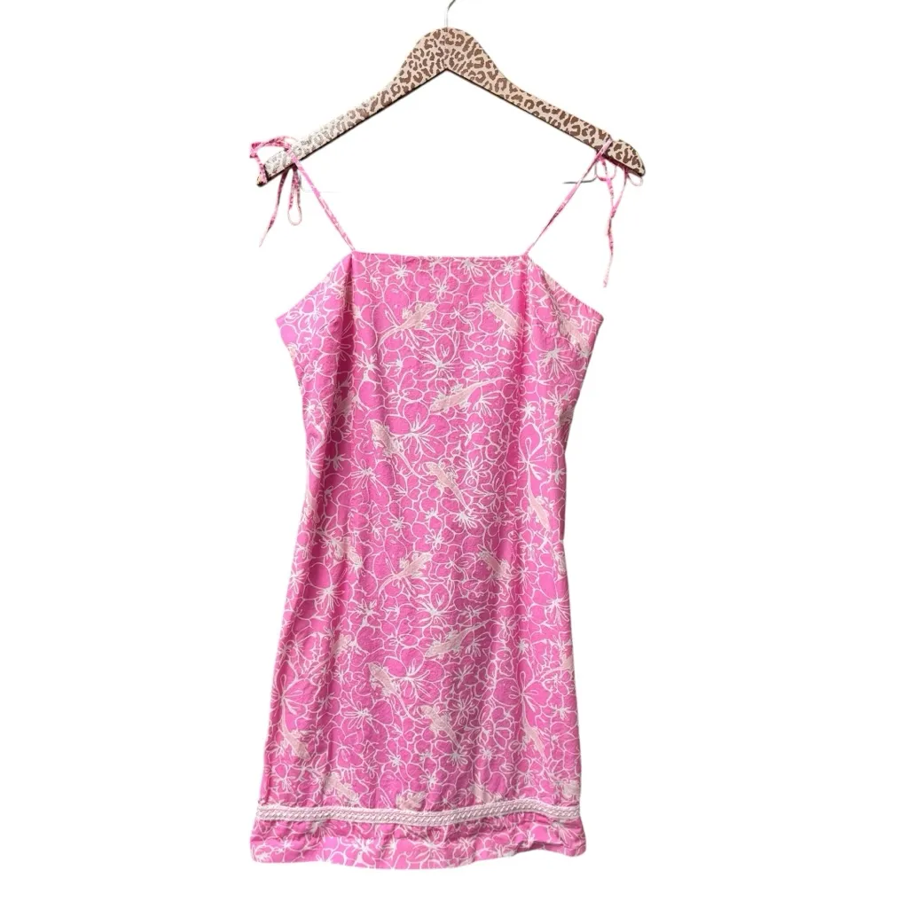 Vintage Lilly Pulitzer Lizard Hibiscus Floral Print Mini Dress Pink White 10 - Image 2