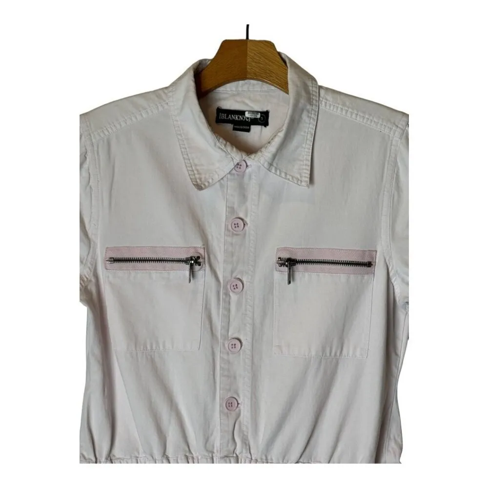 BlankNYC Romper Women Small Pink Cotton Collared‎ Hotel California Utility - Image 5