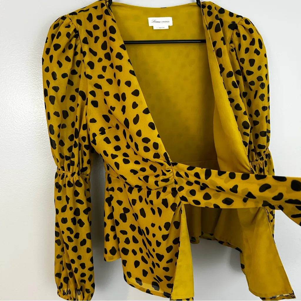 Lovers + Friends Henry Yellow Mini Mara Dot Pirint Tie Front Peplum Top Small - Image 4