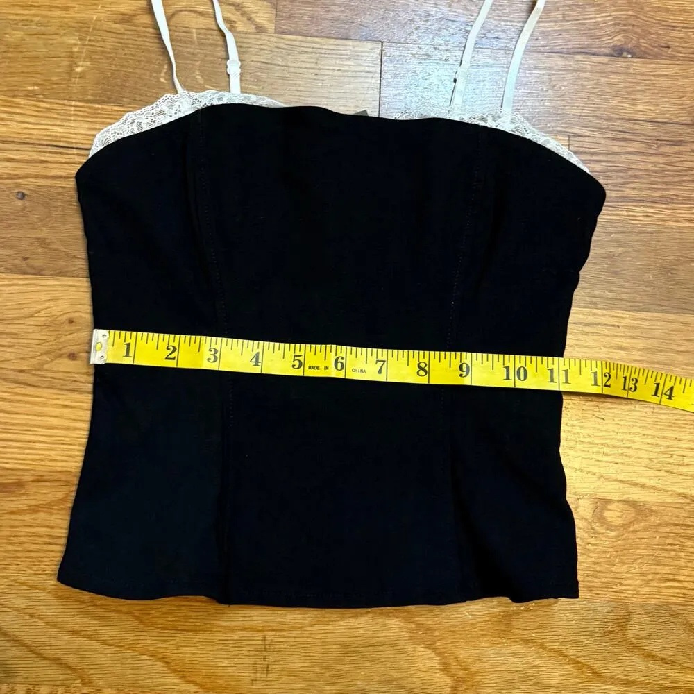 Wild Fable Womens XS Black White Lace Nylon Spaghetti Strap Bustier Crop Top New - Image 3