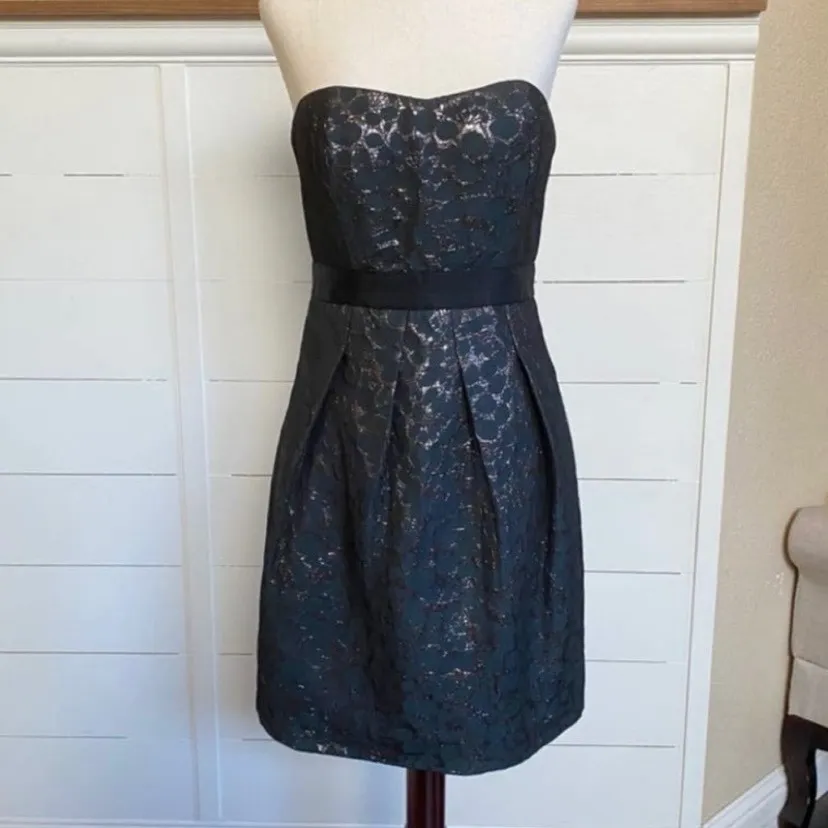 BCBGMAXAZRIA Strapless Jacquard Martini Dress - Ink Black - 6 EUC - Image 2