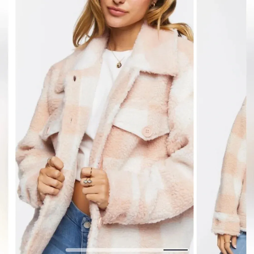 NWT Forever 21 Faux Fur Plaid Jacket Dusty Pink/Cream Plus Sz 2X - Image 5